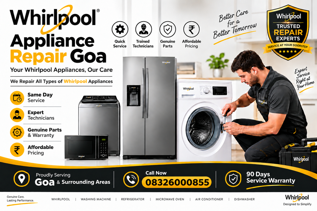 Goa We Provide Professional And Reliable Whirlpool Appliance Repair Services Across Goa. Our Trained Technicians Are Experienced In Servicing A Wide Range Of Whirlpool Home Appliances, Including Washing Machines, Refrigerators, Air Conditioners, Microwave Ovens, Dishwashers, Deep Freezers, And Other Whirlpool Appliances. Whirlpool Appliance Repair Goa