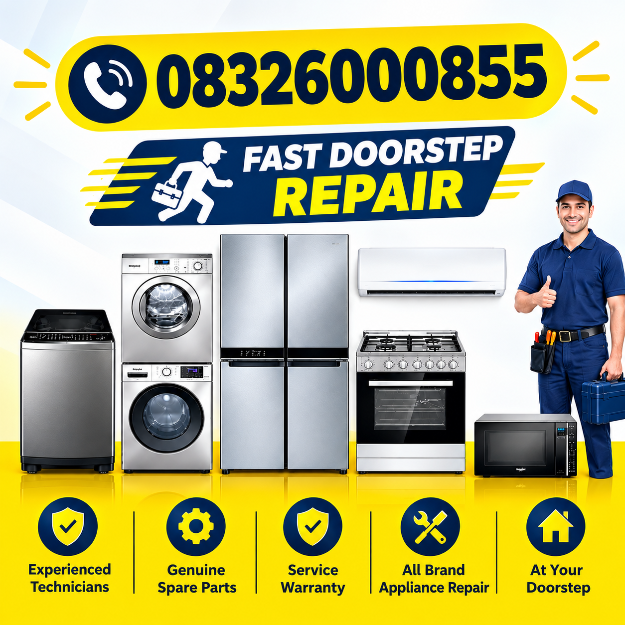 We Provide Professional And Reliable Whirlpool Appliance Repair Services Across Goa. Our Trained Technicians Are Experienced In Servicing A Wide Range Of Whirlpool Home Appliances, Including Washing Machines, Refrigerators, Air Conditioners, Microwave Ovens, Dishwashers, Deep Freezers, And Other Whirlpool Appliances.